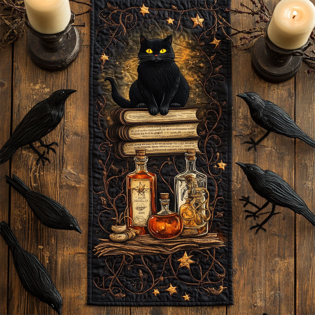Mystic Black Cat WY2904093CL Quilted Table Runner