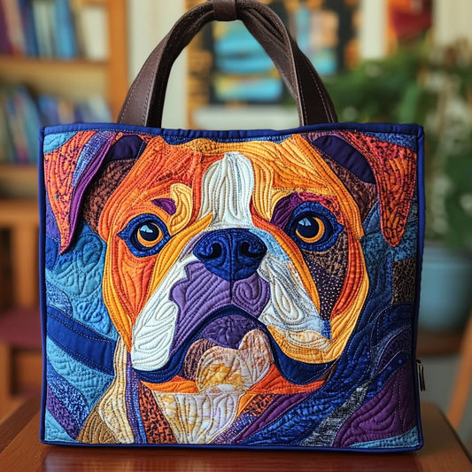 Vibrant Patchwork Bulldog XR2309014CL Quilted Tote Bag