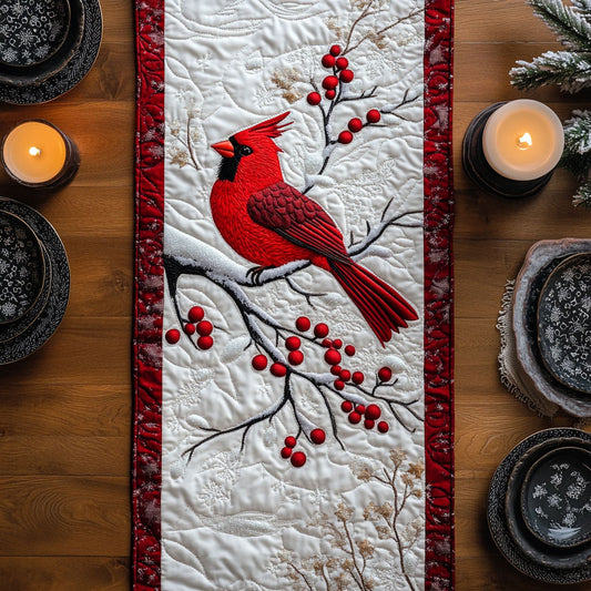 Scarlet Cardinal Snow CW1107007CL Quilted Table Runner
