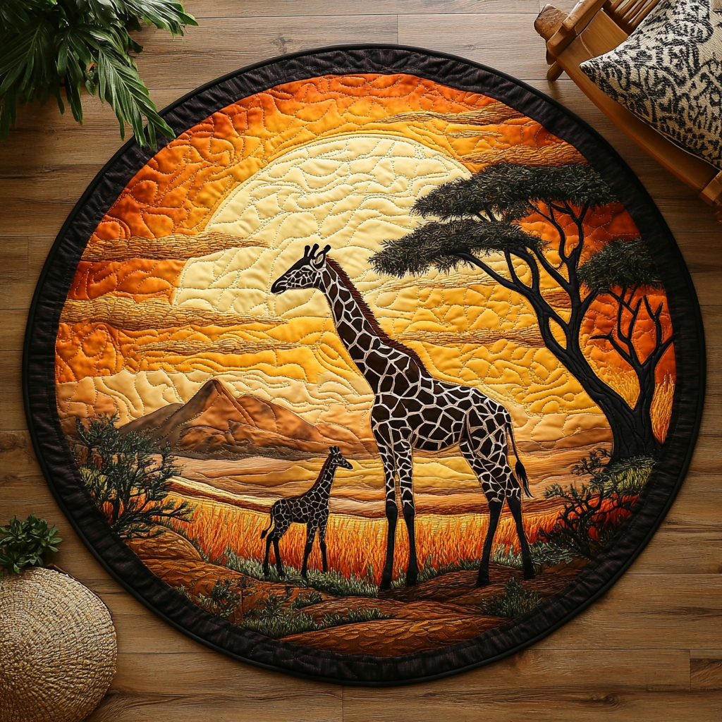 African Giraffe XR2003003CL Quilted Round Mat