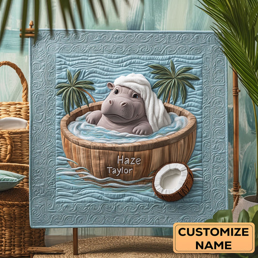 Little Hippo Bath WN2507047CL Personalized Baby Quilt