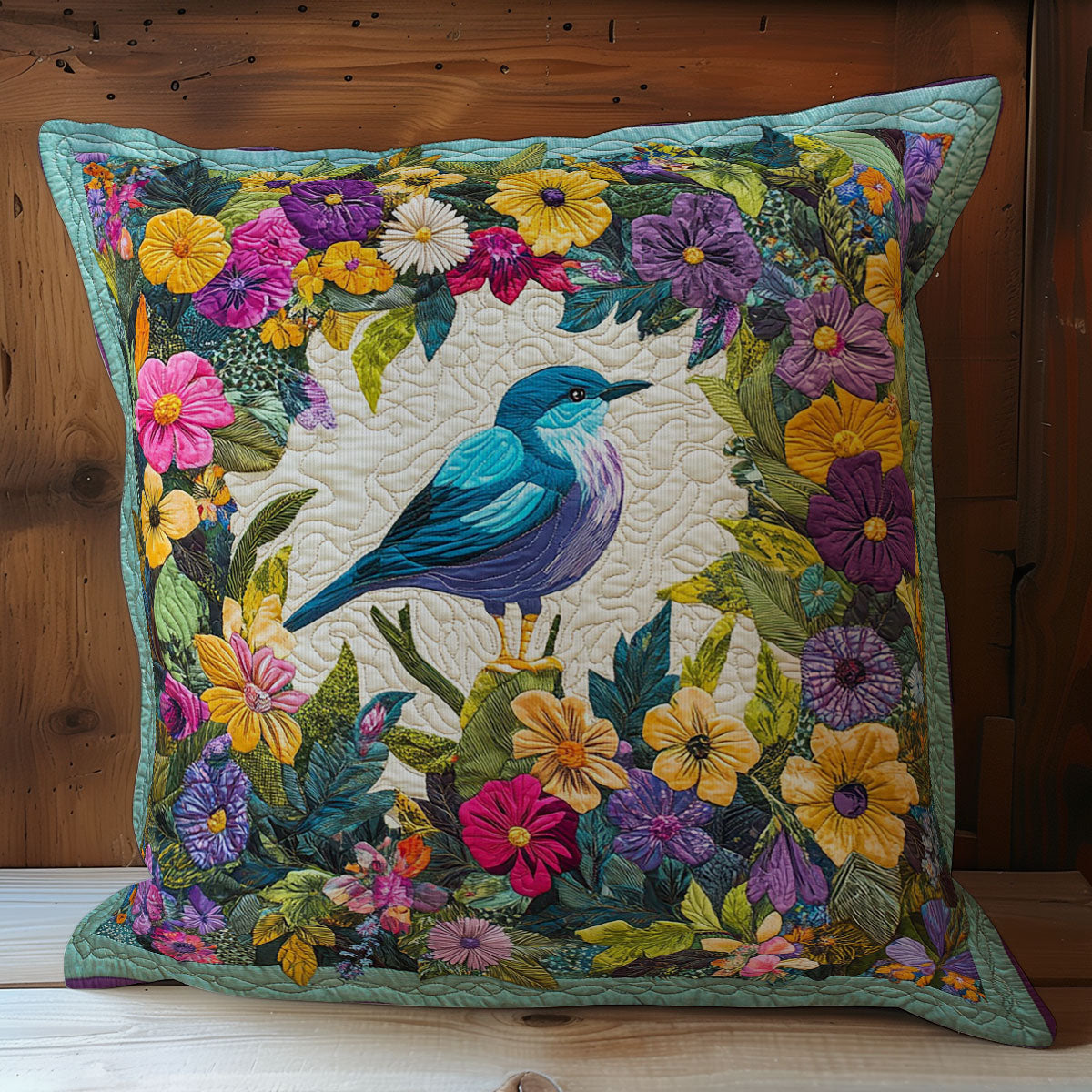 Bird In Flower Wreath WY1102011CL Quilt Pillow Case