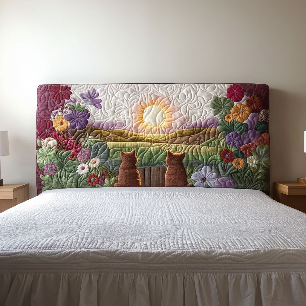 Cats Waiting Dawn QA3012003CL Quilted Headboard Slipcover