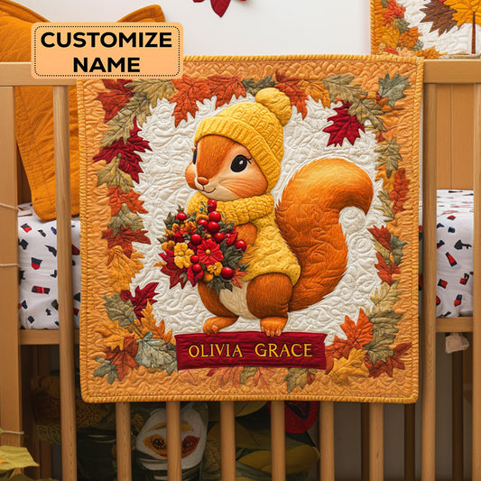 Autumn Leaves Squirrel WY3007003CL Personalized Baby Quilt