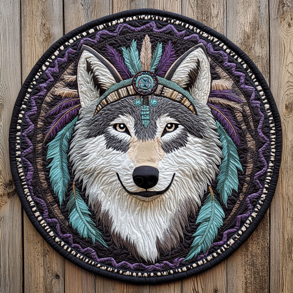Impressive Wild Wolf CQ0306052CL Quilted Round Mat