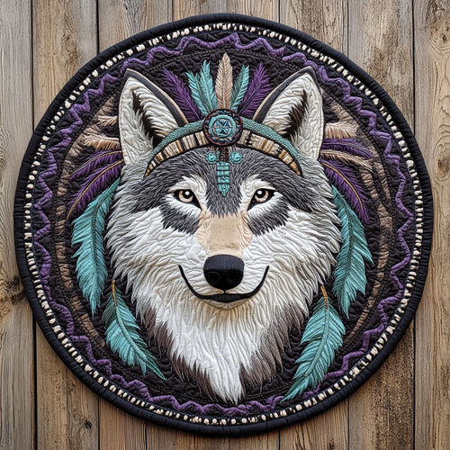 Impressive Wild Wolf CQ0306052CL Quilted Round Mat