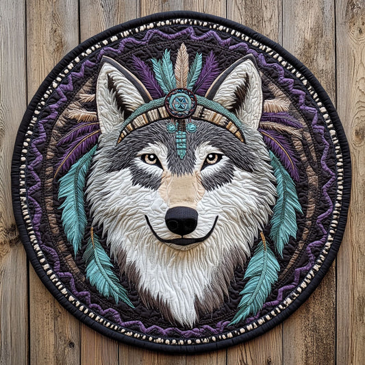 Impressive Wild Wolf CQ0306052CL Quilted Round Mat