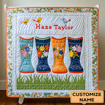 Boots In Bloom WN2407013CL Personalized Baby Quilt