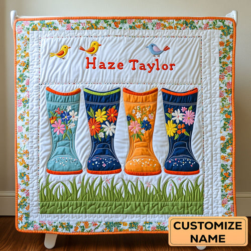 Boots In Bloom WN2407013CL Personalized Baby Quilt
