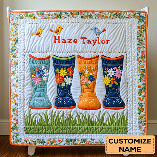 Boots In Bloom WN2407013CL Personalized Baby Quilt