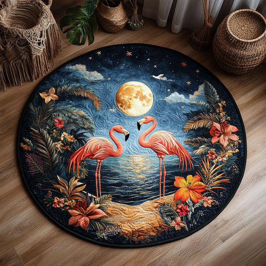 Midnight Couple Flamingo WY0406053CL Quilted Round Mat