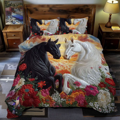 Sunset Rose Couple Horse WY09120068CL Duvet Cover Set