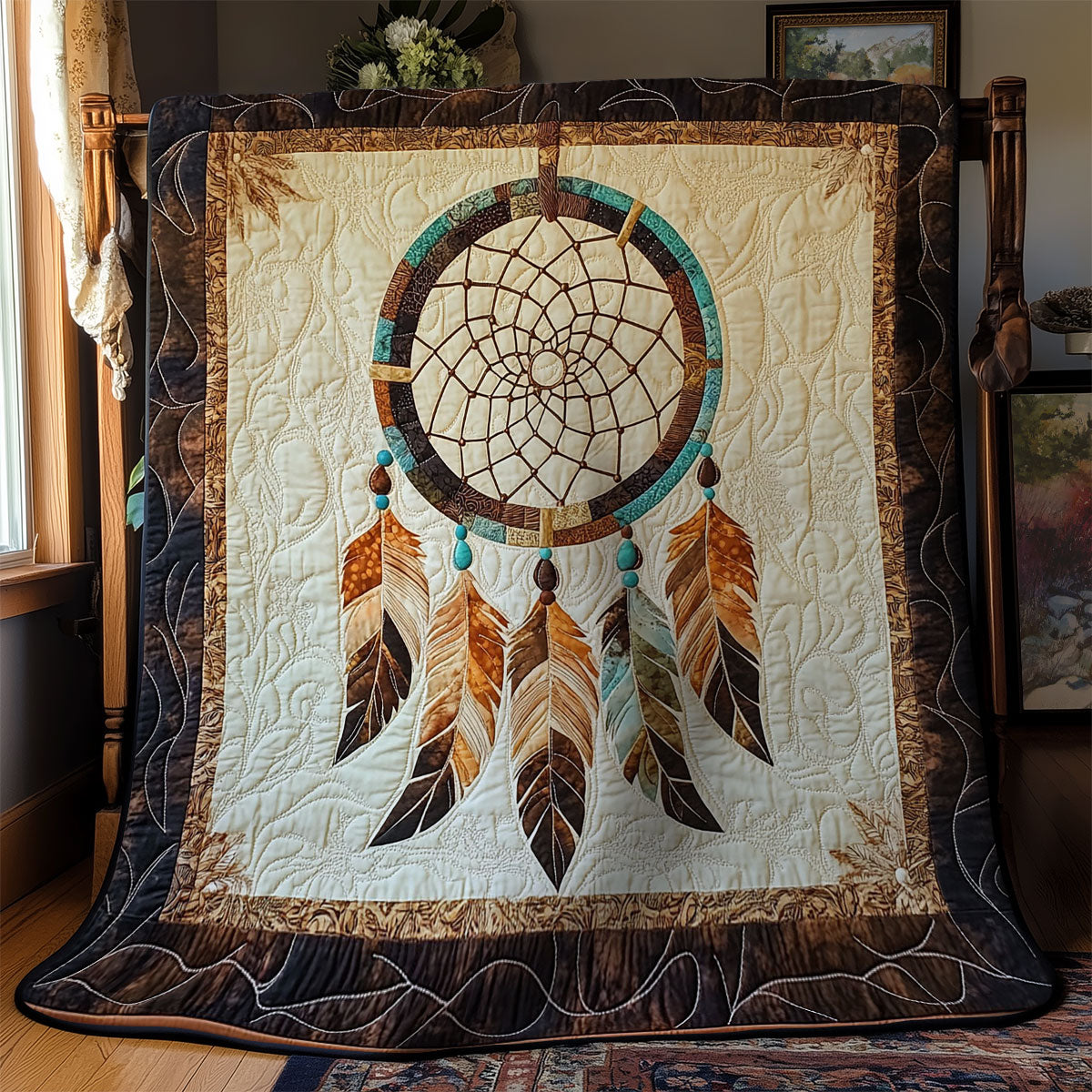 Feather Native American Dreamcatcher WY2301057CL Quilt