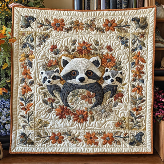 Raccoon In Flower Wreath WY2702107CL Quilt