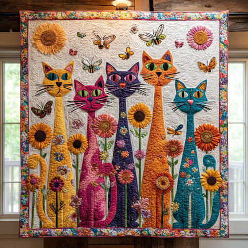 Floral Whimsical Cat CW2907026CL Quilt
