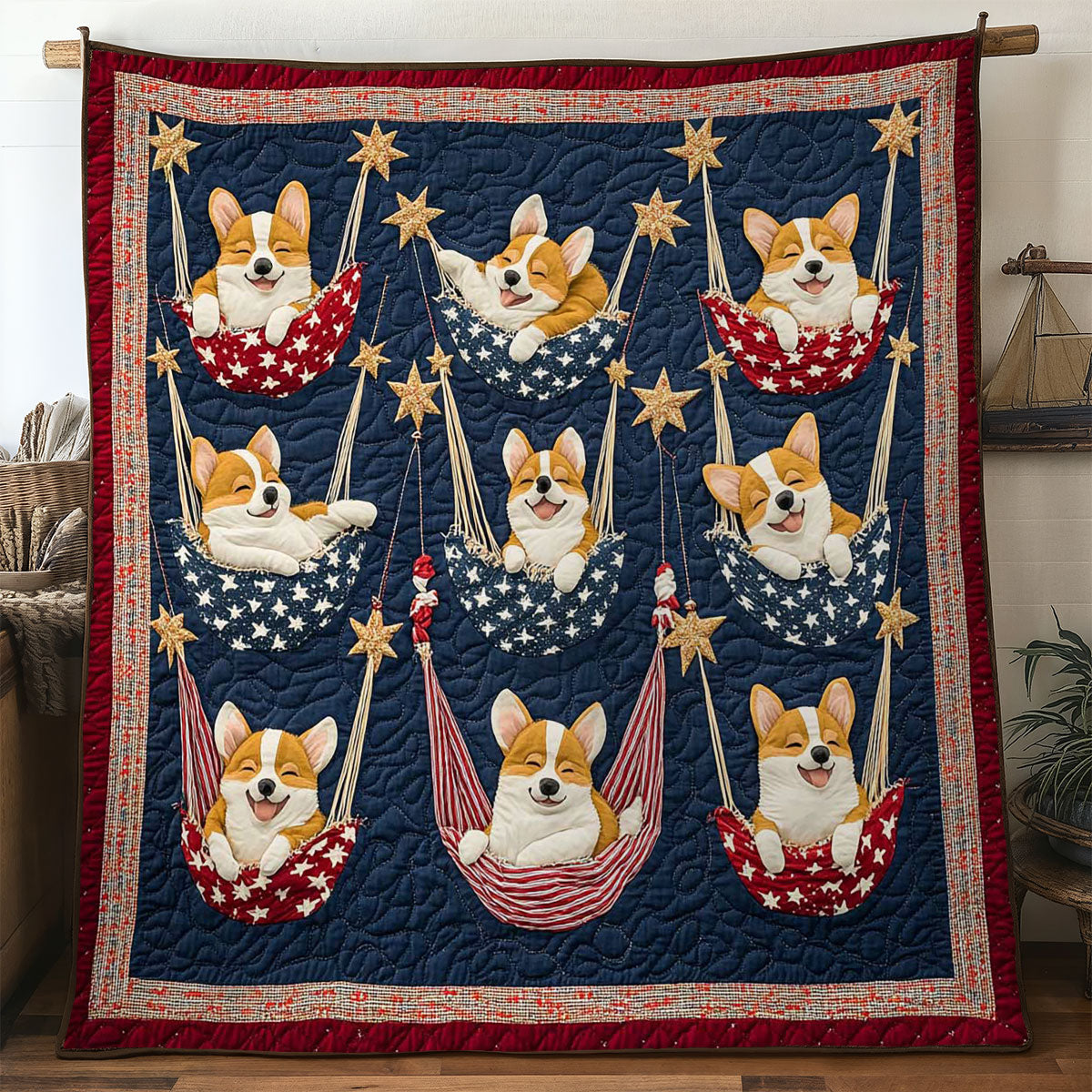 Sleepy Corgi Salute WN0804035CL Quilt
