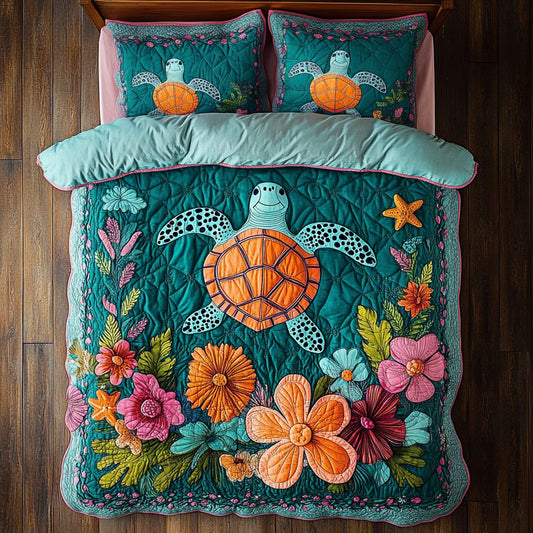 Turtle In Floral Island WY1108079CL Duvet Cover Set