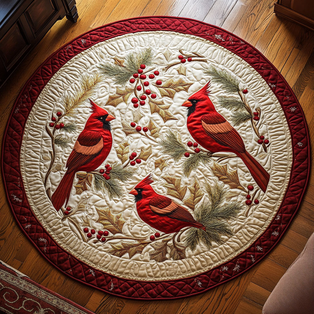 Festive Cardinal Circle CW1009003CL Quilted Round Mat
