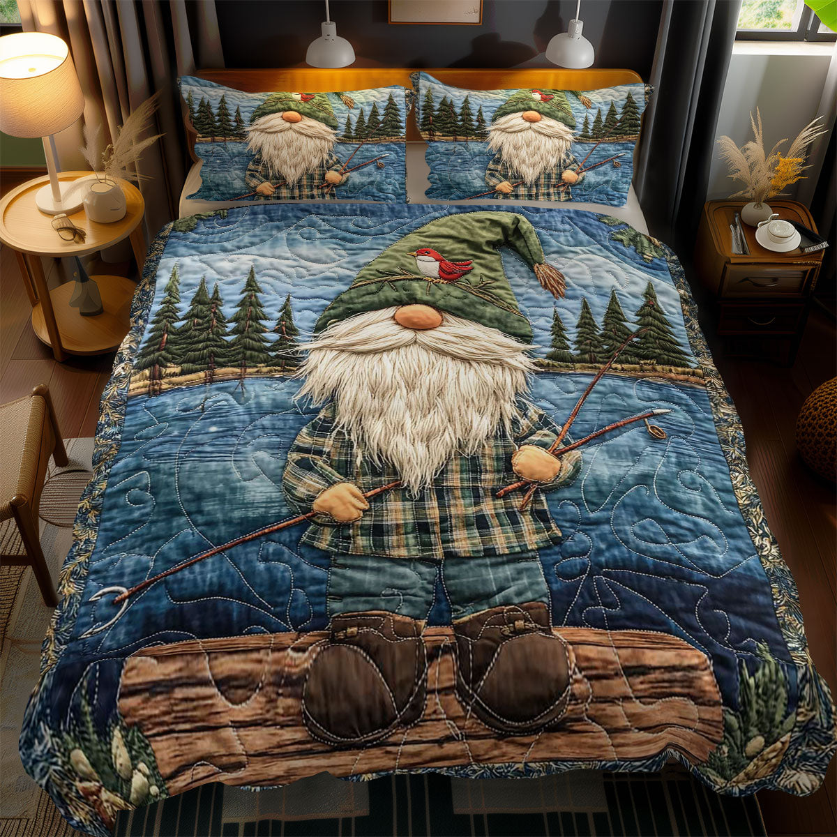 Gnome's Fishing Spot WN0901076CL Duvet Cover Set