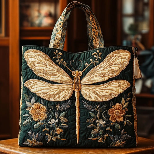 Floral Dragonfly XR2309003CL Quilted Tote Bag