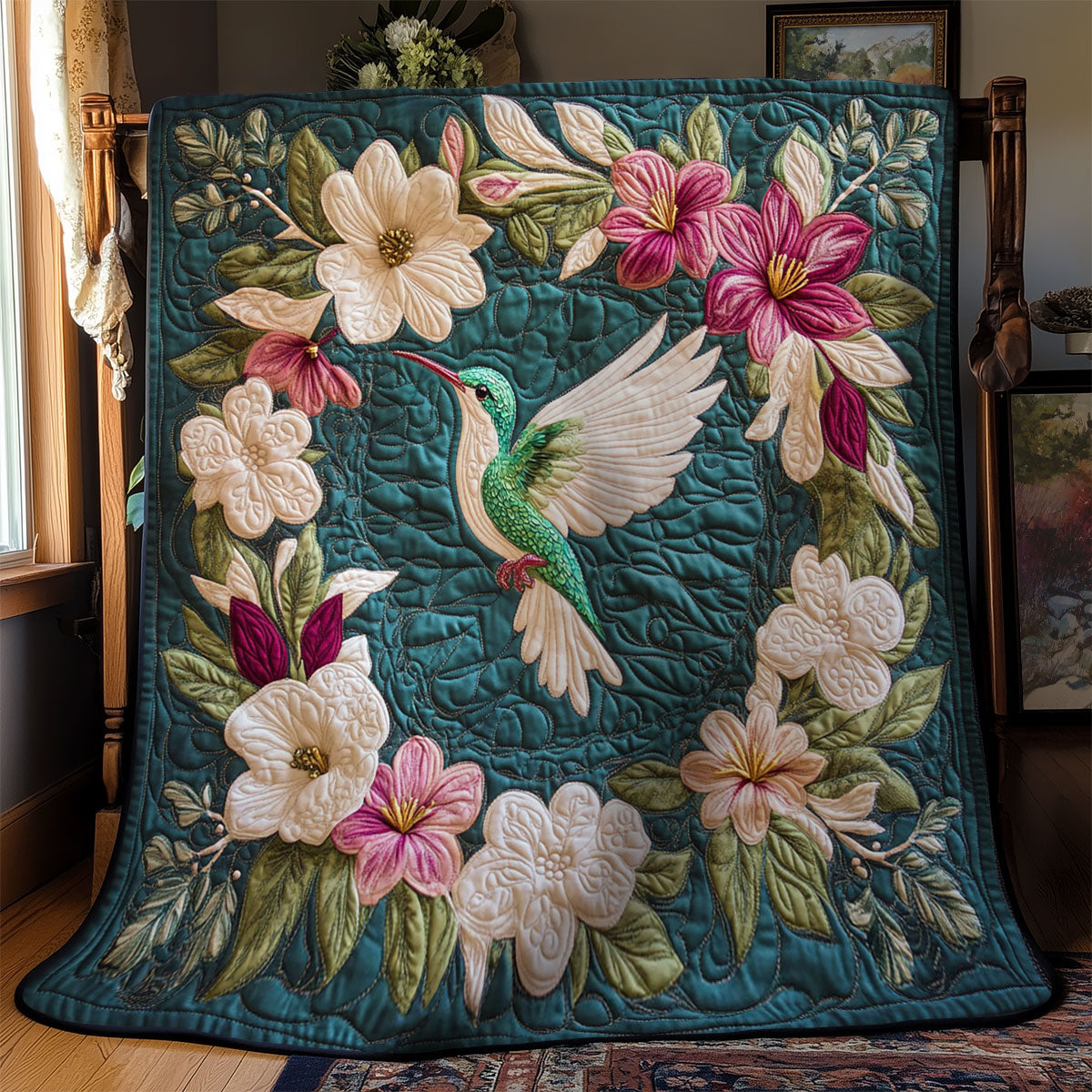 Hummingbird In Wreath WY2403038CL Quilt