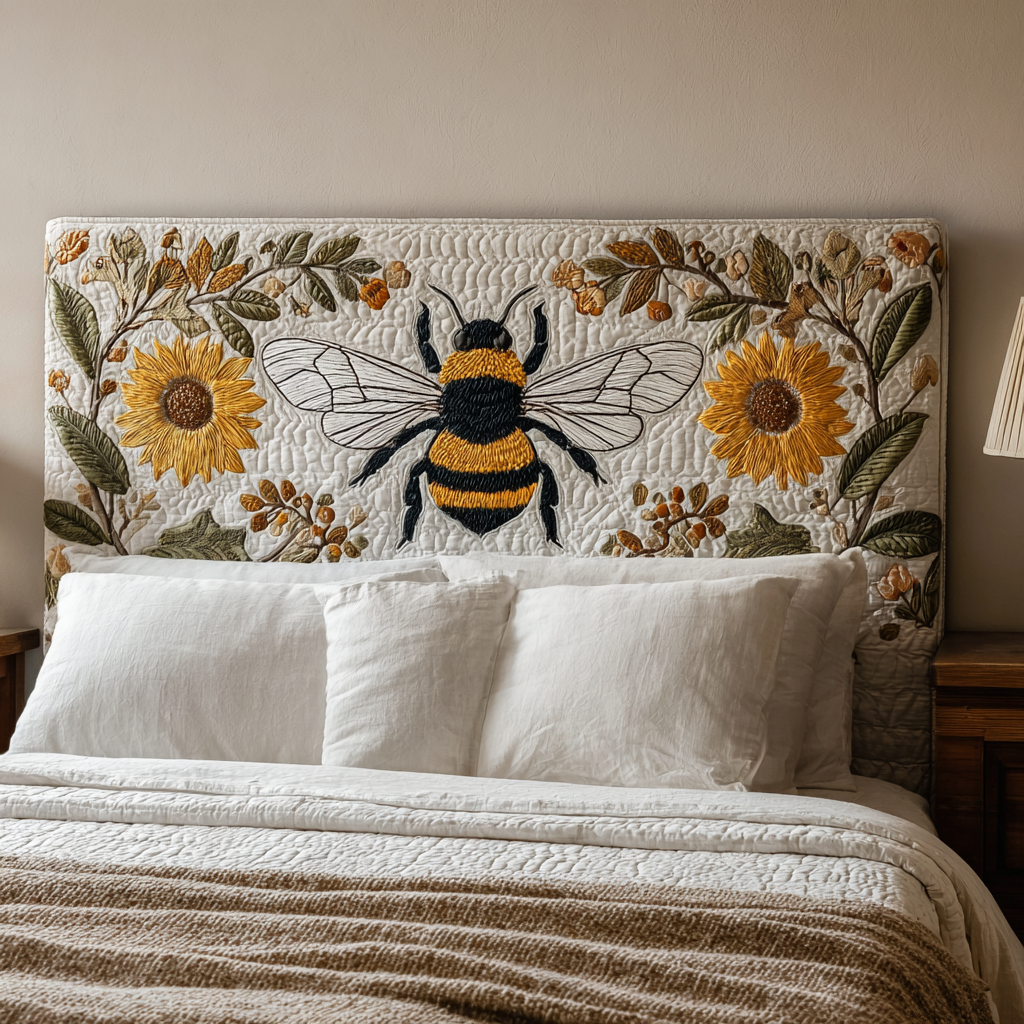 Bumblebee Sunflowers XR2312023CL Quilted Headboard Slipcover