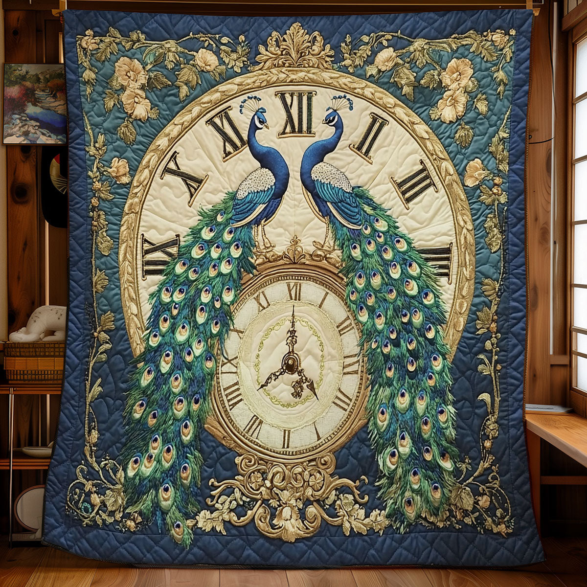 Couple Peacock In Clock WY3012008CL Quilt