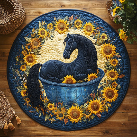 Sunlit Horse And Sunflowers WY0107026CL Quilted Round Mat