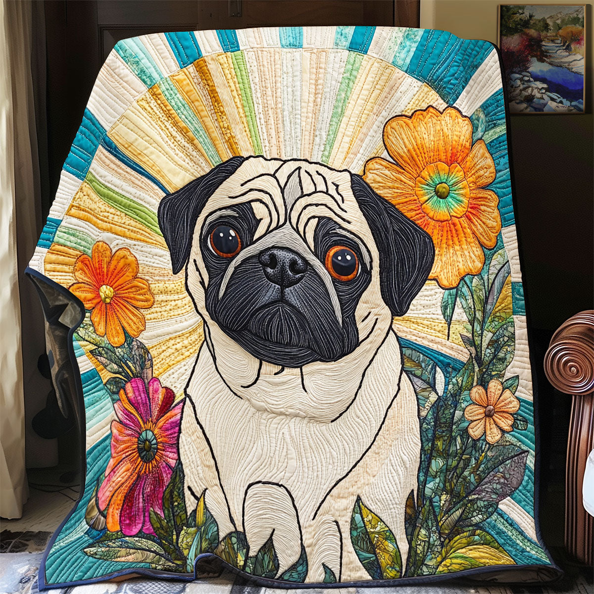 Floral Pug WX3105025CL Quilt