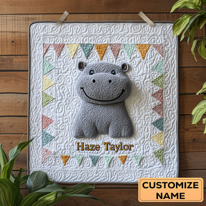 Hello Hippo WN2307106CL Personalized Baby Quilt