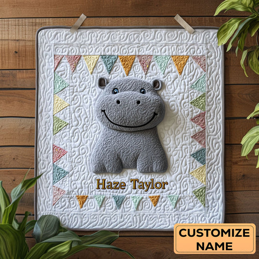 Hello Hippo WN2307106CL Personalized Baby Quilt