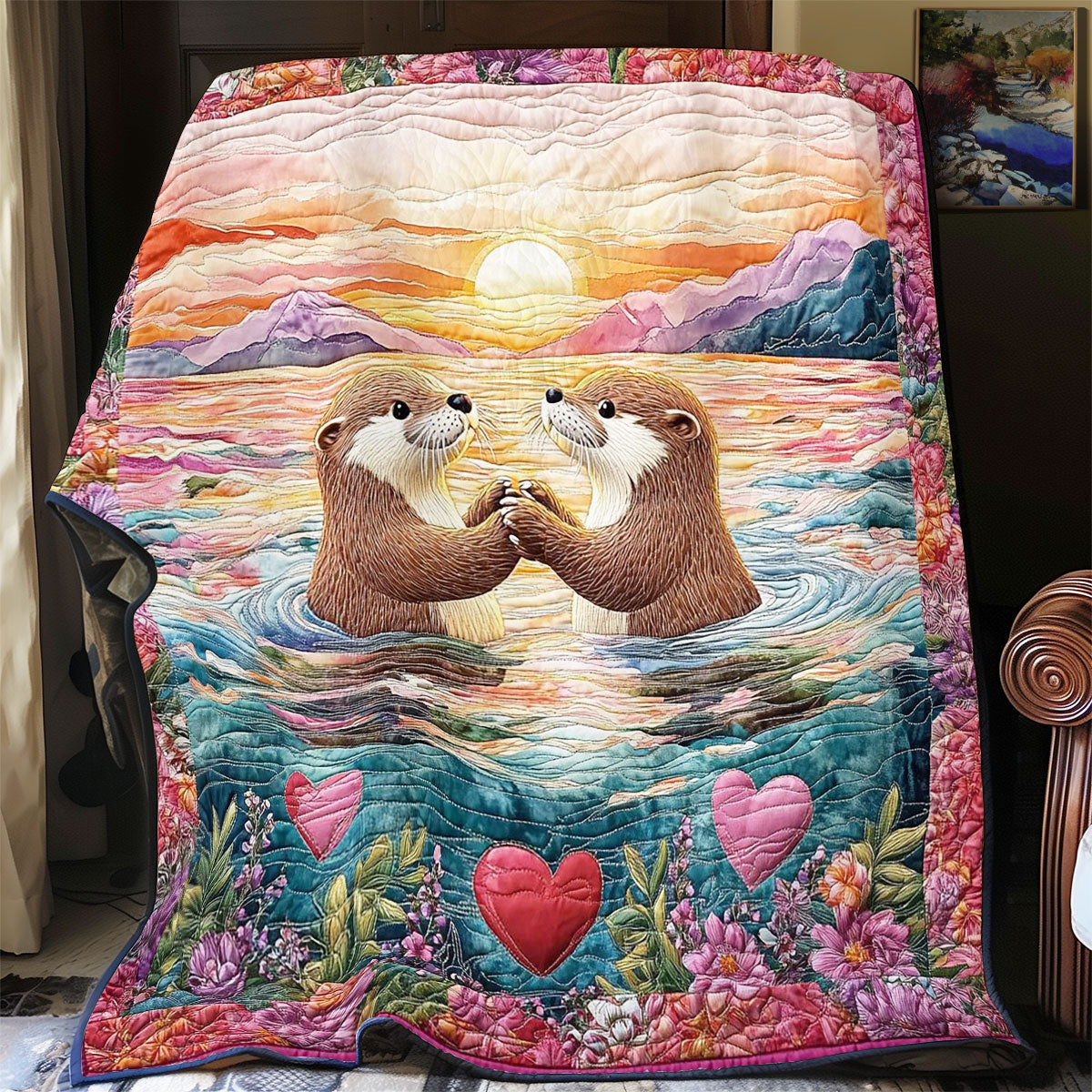 Romantic Otter In Sunset WY1701056CL Quilt