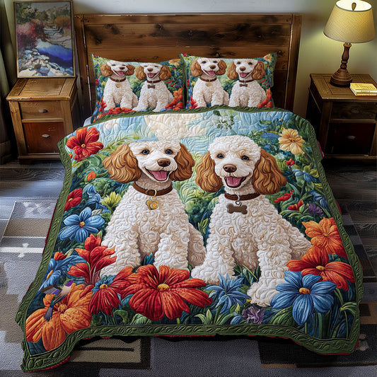 Couple Poodle In Garden WY0212064CL Duvet Cover Set