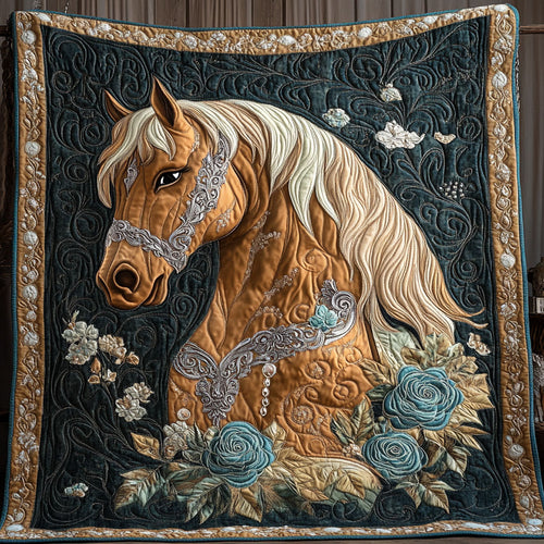 Majestic Stallion Teal Roses WY0307074CL Quilt
