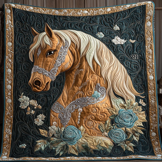 Majestic Stallion Teal Roses WY0307074CL Quilt