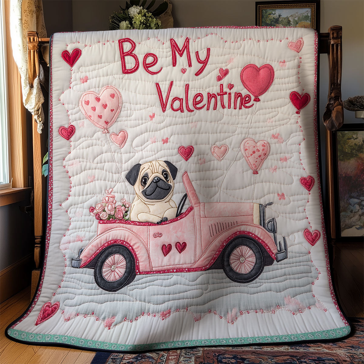 Pug Car Valentine WX1812034CL Quilt