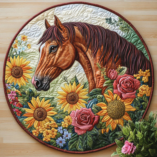 Horse Bloom CW2406023CL Quilted Round Mat