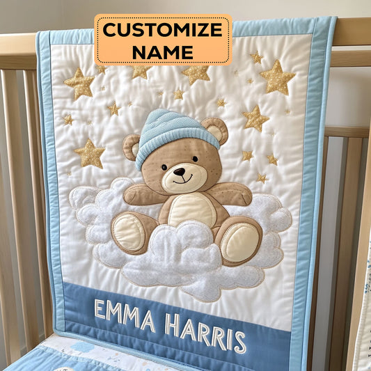 Sleepy Teddy Night CW1807017CL Personalized Baby Quilt