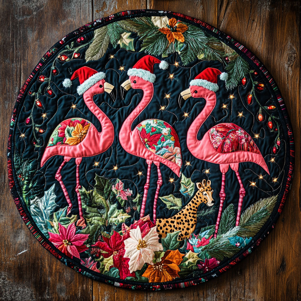Flamingo Wreath Waltz WN1107029CL Quilted Round Mat