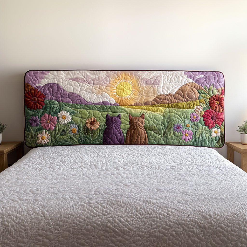 Cats Waiting Dawn QA3012004CL Quilted Headboard Slipcover