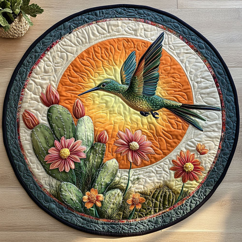 Hummingbird Cactus Sunset CW0107027CL Quilted Round Mat