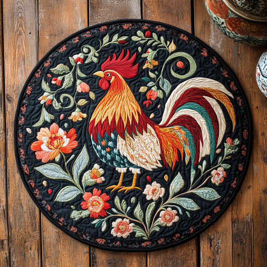 Floral Rooster WX2805016CL Quilted Round Mat