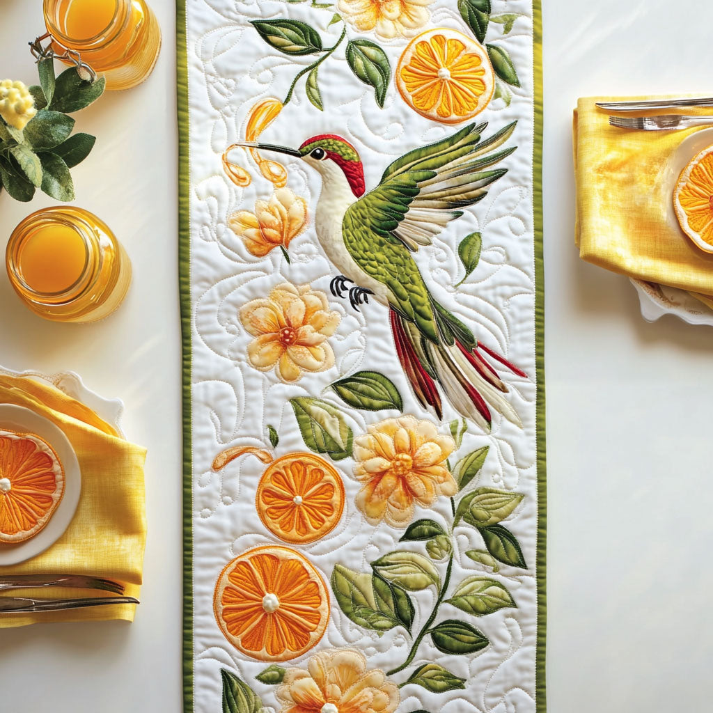 Orange Hummingbird WY0506043CL Quilted Table Runner