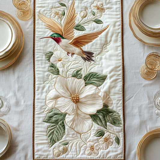 Elegant Floral Hummingbird WY0506015CL Quilted Table Runner