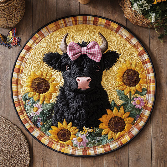 Black Fluffy In Sunflower WY0905019CL Quilted Round Mat