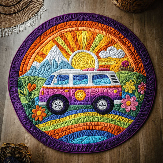 Hippie Road Trip WY3006103CL Quilted Round Mat
