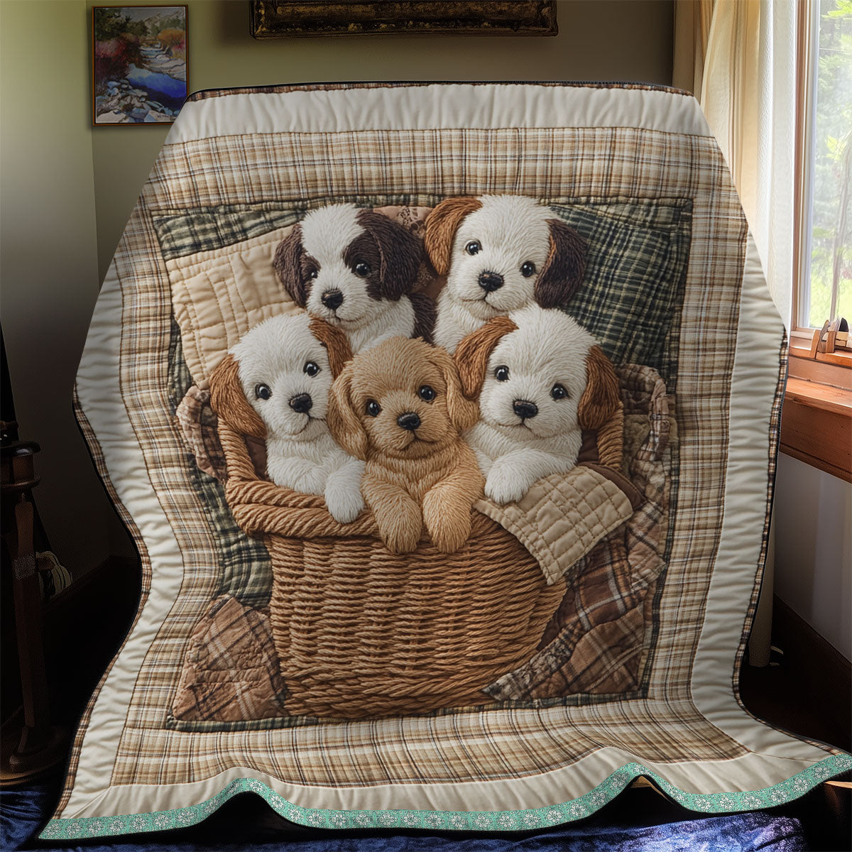 Cozy Basket Puppy WX2312014CL Quilt