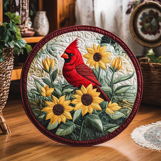 Cardinal In Sunflower Garden WY2904050CL Quilted Round Mat
