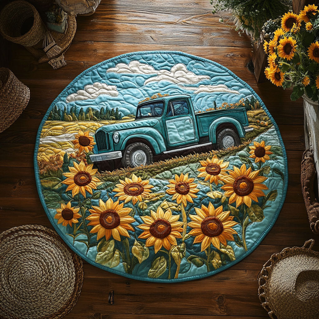 Sunflower Truck Farm WY0107023CL Quilted Round Mat