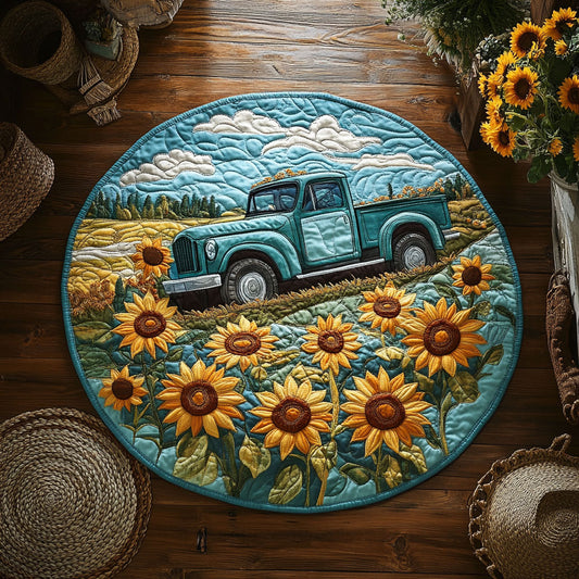 Sunflower Truck Farm WY0107023CL Quilted Round Mat